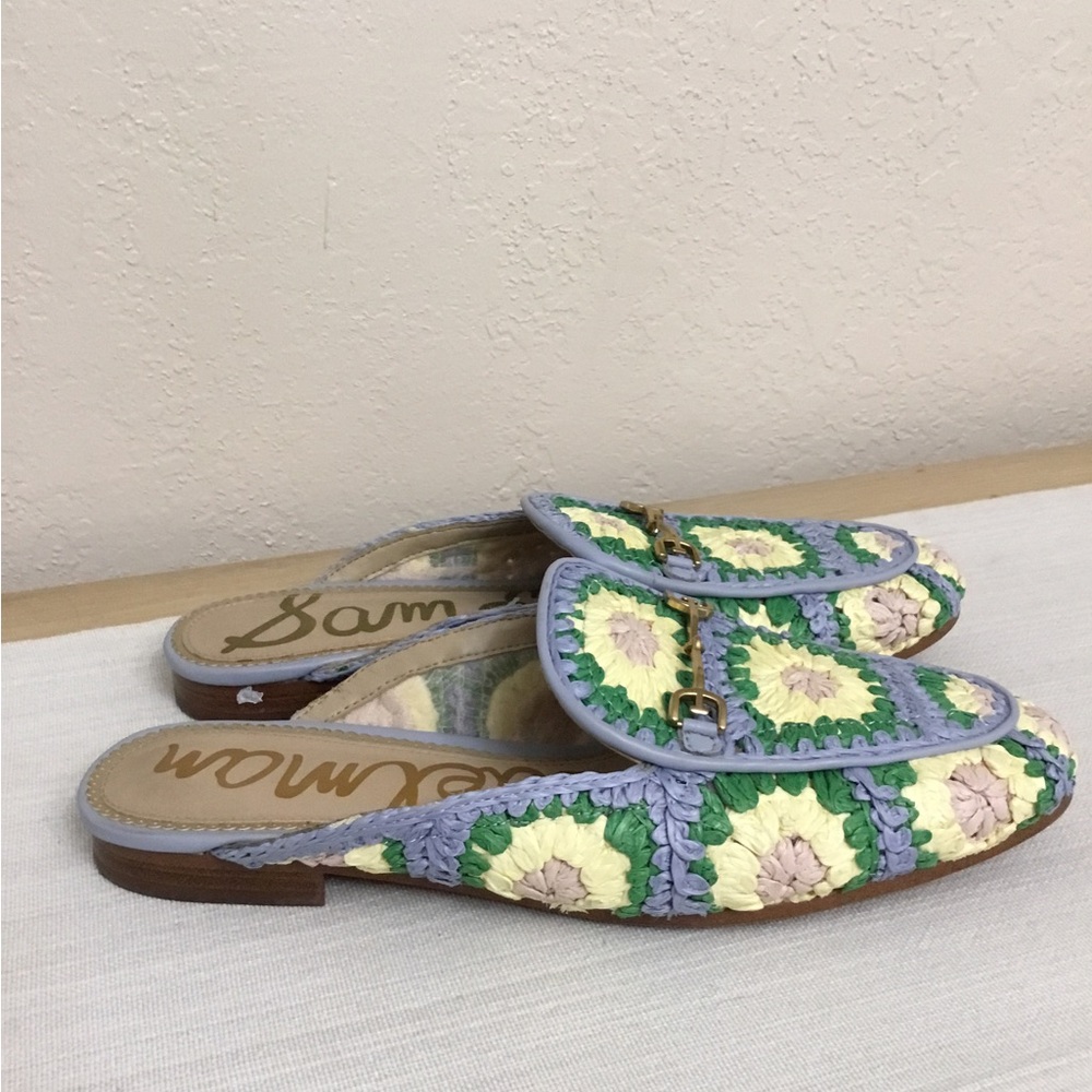 Sam Edelman Linnie Crochet Mule Loafers in Lavender, Pale Green and Cream Sz.9 - Picture 3 of 10